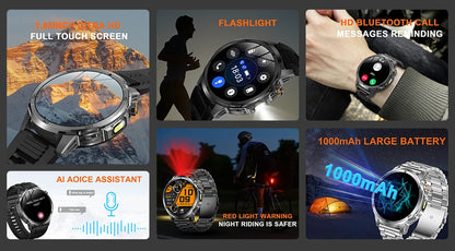 MEVADEN 1.85 inch Steel Smart Watch Men Bluetooth Call Smartwatch Sports Flashlight 1000mAh Health Monitor Watch for Male MD60