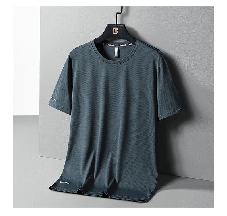 High-Quality Ice Silk T-Shirts Men Plus Size 8XL Male Tshirt Fat Man Tee Shirt Breathable Wearing Tee Tops Running Fast Shipping