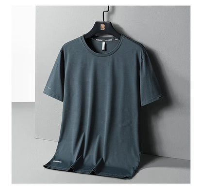High-Quality Ice Silk T-Shirts Men Plus Size 8XL Male Tshirt Fat Man Tee Shirt Breathable Wearing Tee Tops Running Fast Shipping