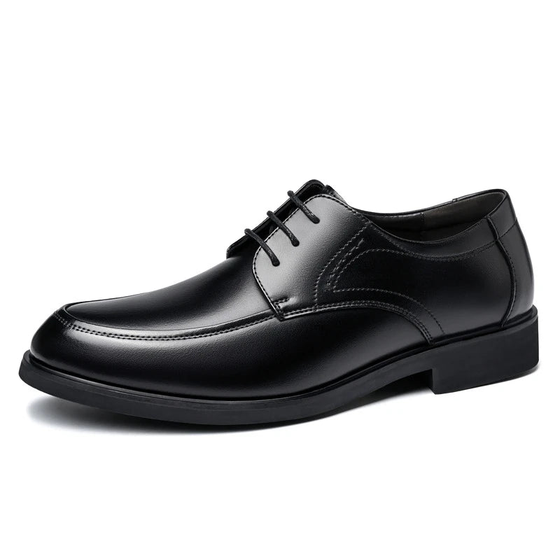 Mens Black Genuine Leather Lace Up Chunky Platform Oxfords Formal Business Office Groom Wedding Daily Wear Shoes Fashion Simple