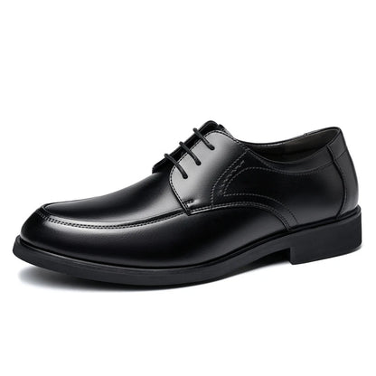 Mens Black Genuine Leather Lace Up Chunky Platform Oxfords Formal Business Office Groom Wedding Daily Wear Shoes Fashion Simple