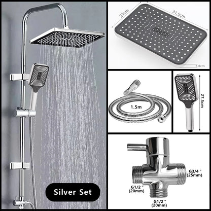 Black Shower Column Set Bathroom Accessories 3 Way Water Diverter Valve Bathtub Mixer Showers Faucet Pressurization Shower Head