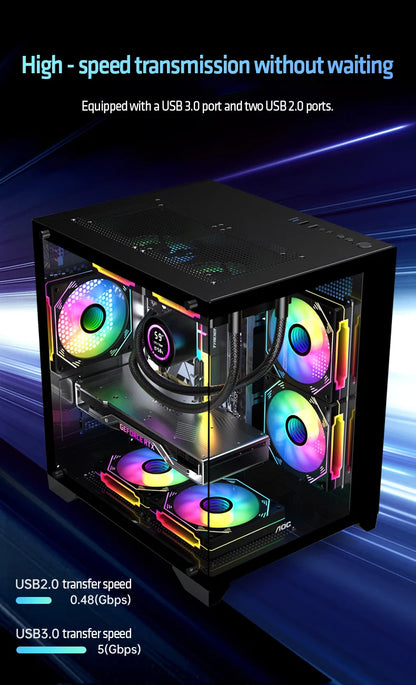 AOC CG391 PC Case MATX Gaming Desktop Case Supports 240 Water Cooling With 3 Pcs ARGB Fans Computer Case Sea View Room 컴퓨터 섀시