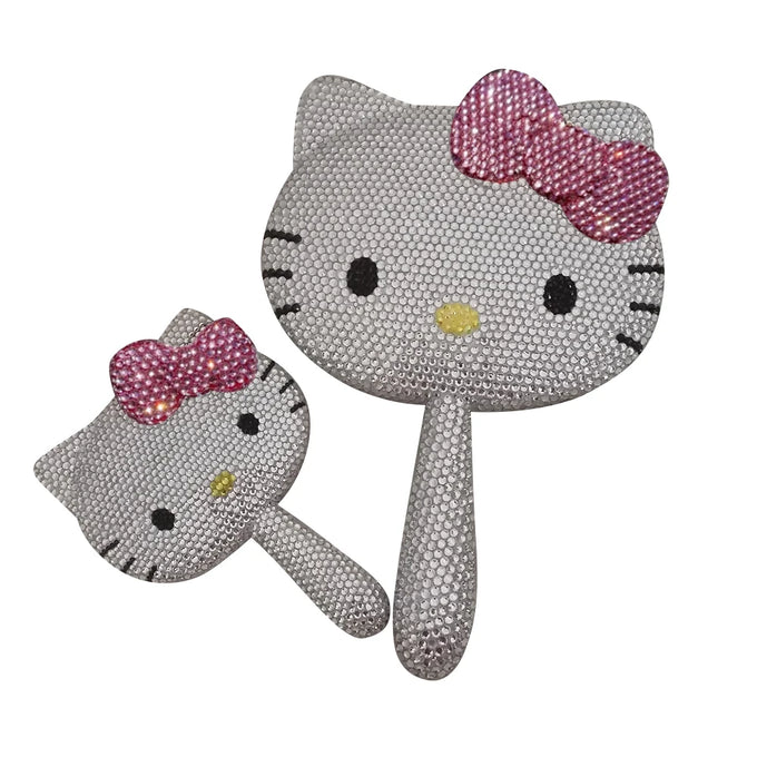 Rhinestone Cartoon Cat Handheld Mirror — product image