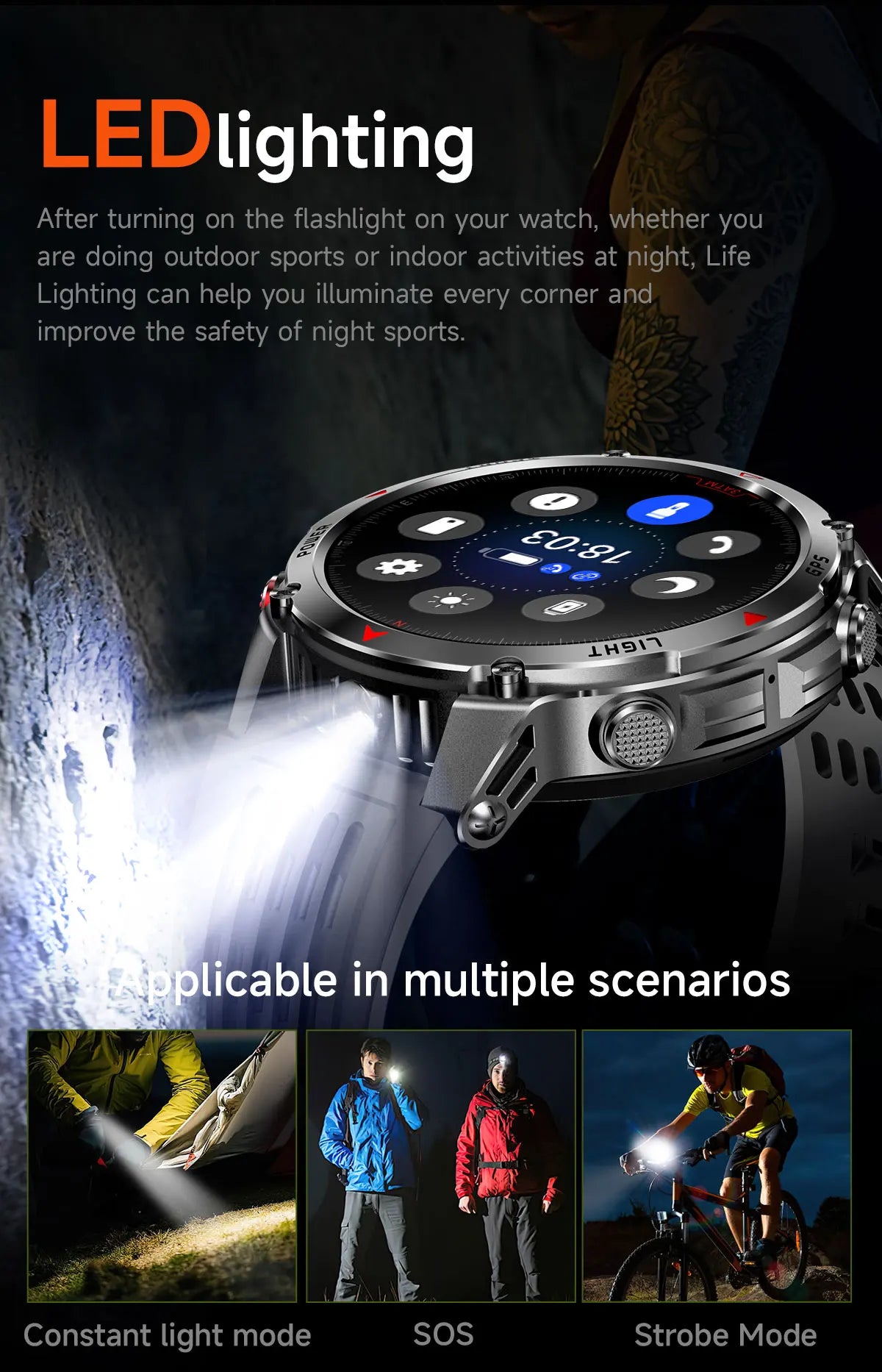 HT37 T-Rex 3 Pro Military GPS Smart Watch Waterproof Dual-band GNSS Compass Altimeter Swim 170 Sports Mode Watch with Flashlight