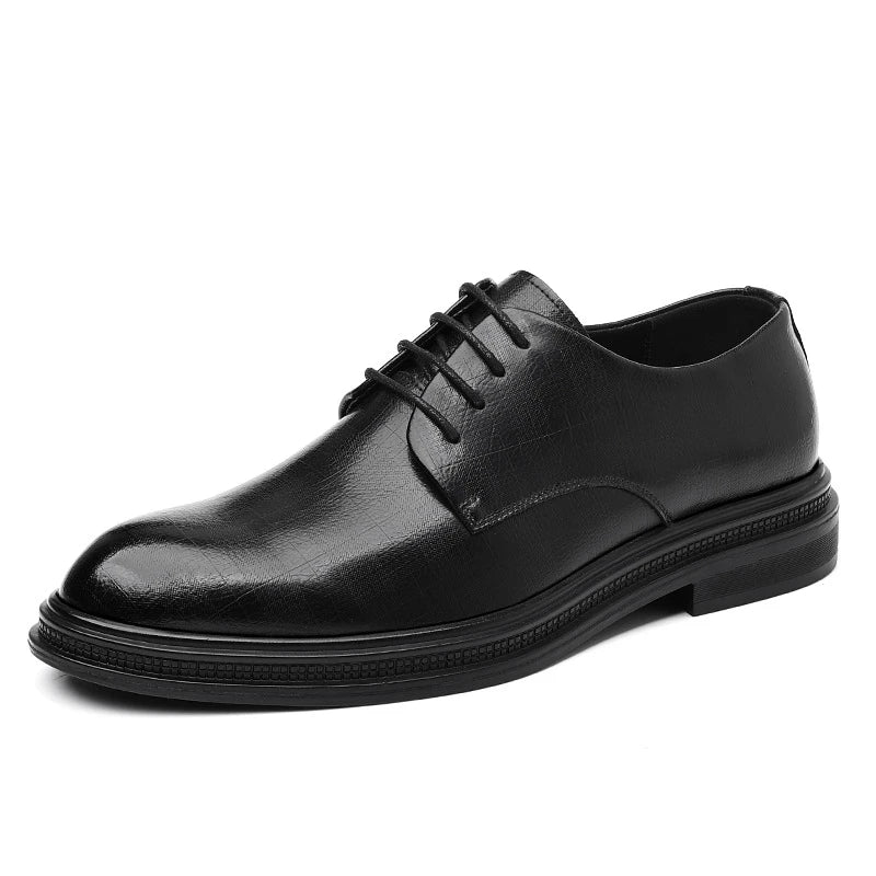 Mens Black Vintage Genuine Leather Lace Up Formal Business Office Groom Wedding Daily Wear Dress Shoes Simple British Style