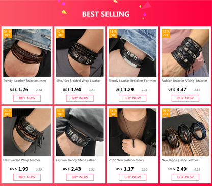 Fashion Bracelet Viking  Bracelet For Men Hand Bracelets Woven Skull Hand Jewelry Adjustable Leather Set viking man bracelet