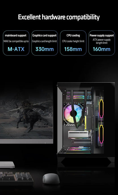 AOC CG391 PC Case MATX Gaming Desktop Case Supports 240 Water Cooling With 3 Pcs ARGB Fans Computer Case Sea View Room 컴퓨터 섀시