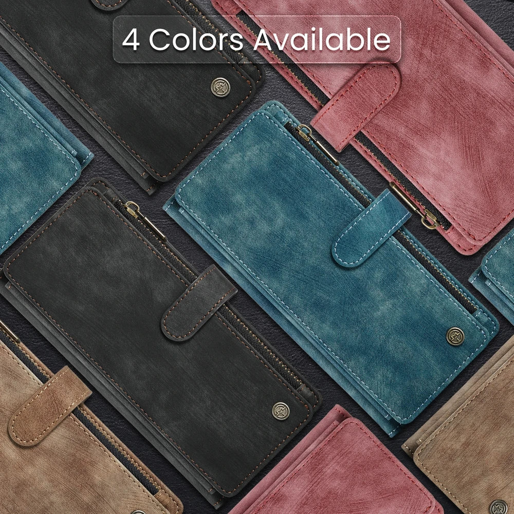 Leather Zipper Wallet Case For Samsung Galaxy A14 A15 A16 A17 A24 A25 A33 A34 A35 A36 A53 A54 A55 A56 A71 A72 4G 5G Phone Cover