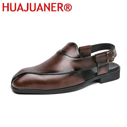 Hollow Out Dress Party Sandals Fashion Leather Summer Shoes Men Leisure Formal Flats Business Footwear Men's Wedding Sandals