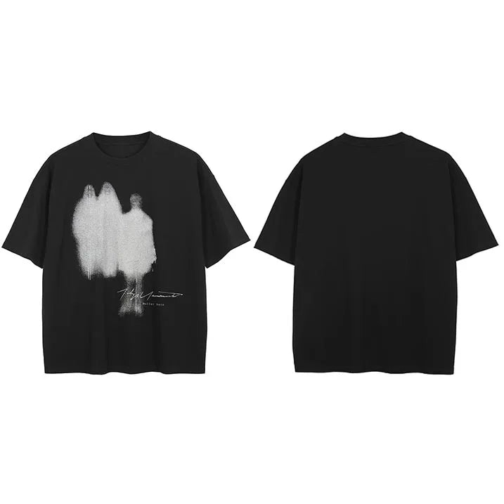 T-Shirt Streetwear Shadow Graphic T Shirt Cotton Hipster Men Tshirt Unisex Tops Tees Black Hip Hop Clothing