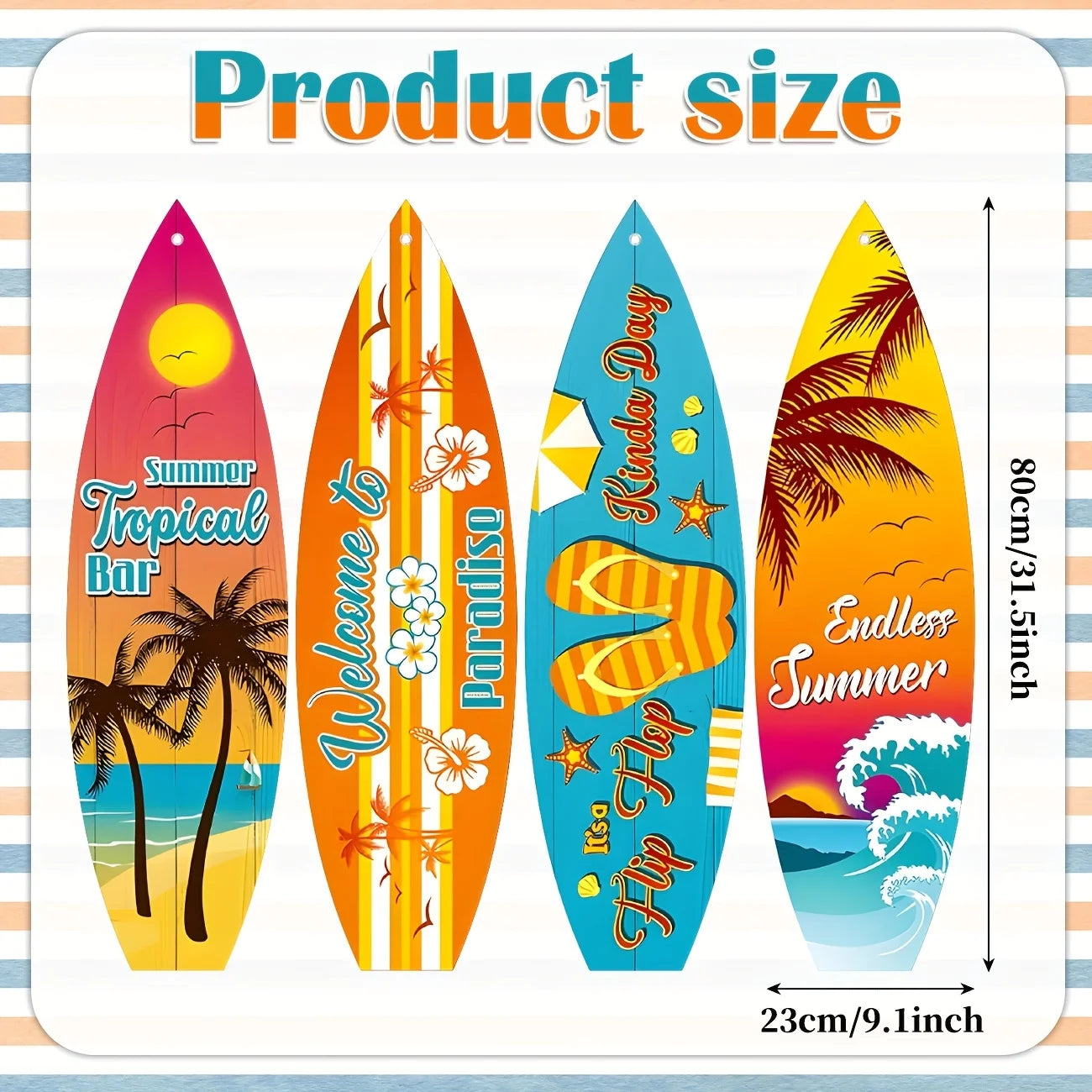 4Pcs Surfboard Party Banner Summer Wall Decor Surfboard Wall Hanging Banner Sign Beach Decoration Summer Theme Decor Hawaiian