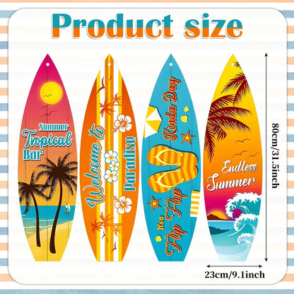 4Pcs Surfboard Party Banner Summer Wall Decor Surfboard Wall Hanging Banner Sign Beach Decoration Summer Theme Decor Hawaiian