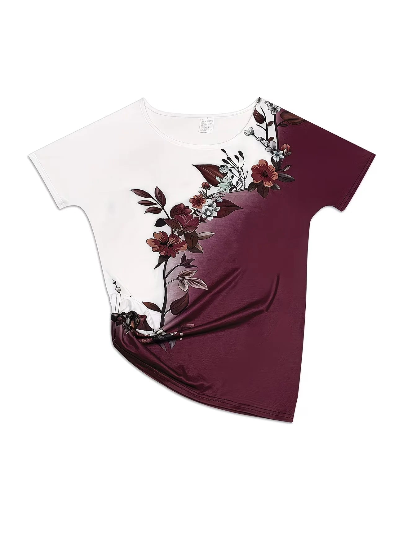 Lady T Shirts Crew Neck Short Sleeve Gradient Purple Flower Branch Print T Shirt Women's Outfits Casual Streetwear Cool Clothes