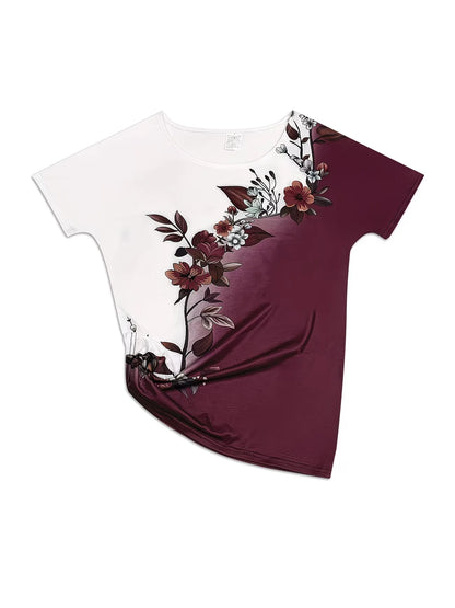 Lady T Shirts Crew Neck Short Sleeve Gradient Purple Flower Branch Print T Shirt Women's Outfits Casual Streetwear Cool Clothes