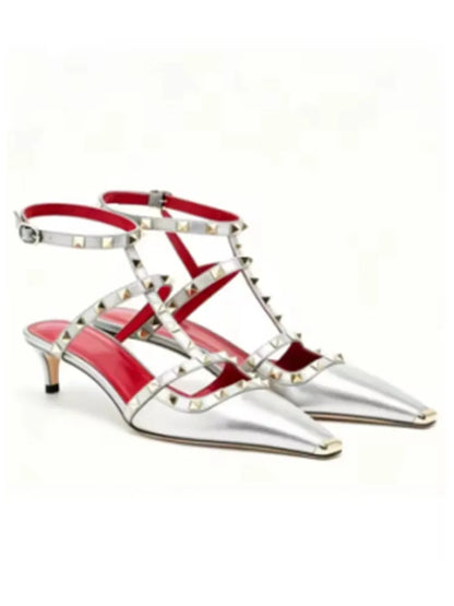 Summer Square Headed Rivet High-heeled Women's Sandals, Fashionable and Sexy Women's Party T-table Women's Plus Size Sandals