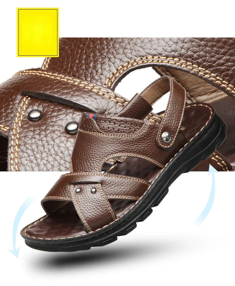 Summer New Men's Leather Sandals, Leather Anti Slip Men's Shoes Slippers, Outdoor Thick Soled Beach Shoes Men's Shoes Sandals