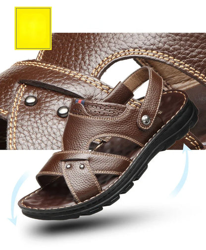 Summer New Men's Leather Sandals, Leather Anti Slip Men's Shoes Slippers, Outdoor Thick Soled Beach Shoes Men's Shoes Sandals