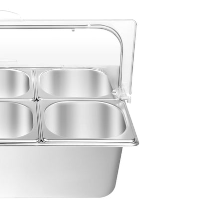 Countertop Food Container 6 Pans Condiment Dispenser Salad Dressing Appetizer Spice Fruit Cold Serving Buffet Tray