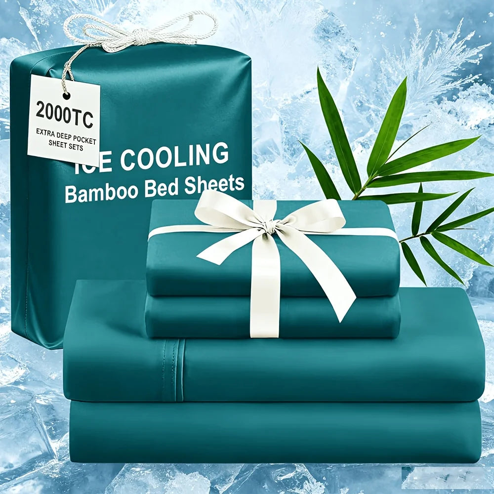 Extra Deep Bamboo Cooling Bedding, Breathable And Cooling Hotel Luxury Bed Sheets Set for Child, Easy And Secure Fit - Soft, Wrinkle Free And Comfy Kids Sheet with 15" Deep Pocket, Ultra-Soft And Machine Washable Bedding, Kid
