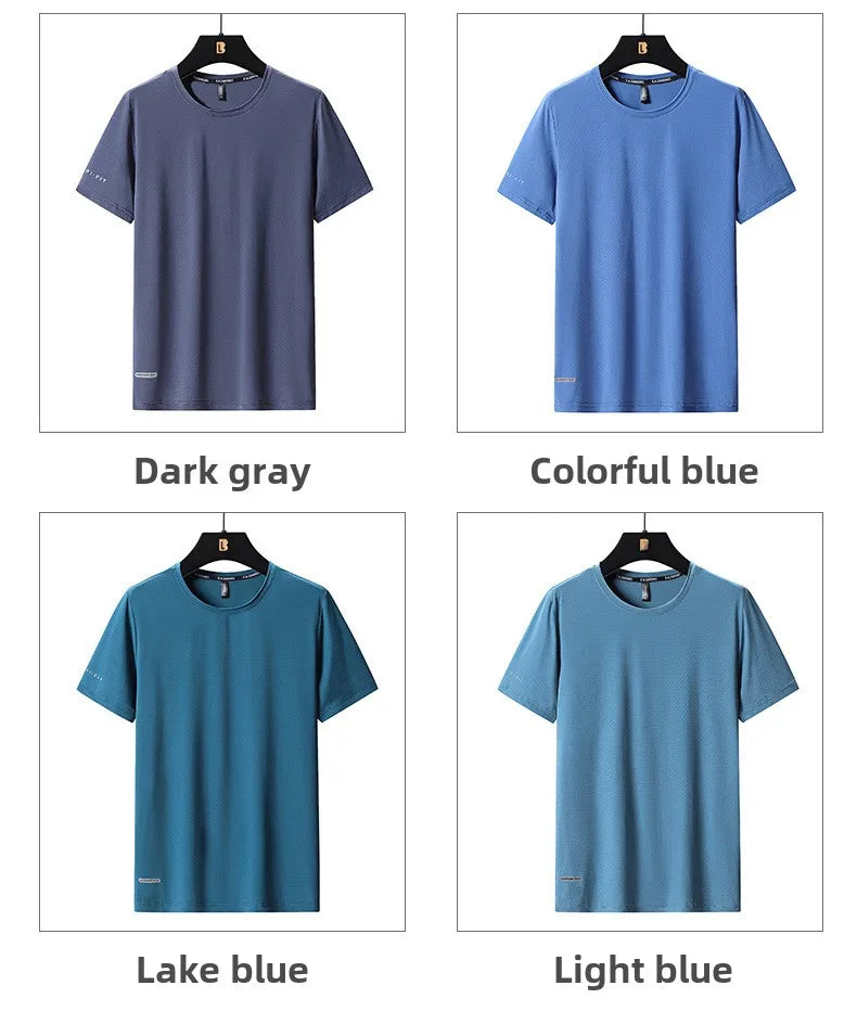 High-Quality Ice Silk T-Shirts Men Plus Size 8XL Male Tshirt Fat Man Tee Shirt Breathable Wearing Tee Tops Running Fast Shipping