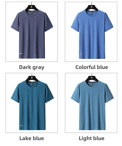High-Quality Ice Silk T-Shirts Men Plus Size 8XL Male Tshirt Fat Man Tee Shirt Breathable Wearing Tee Tops Running Fast Shipping