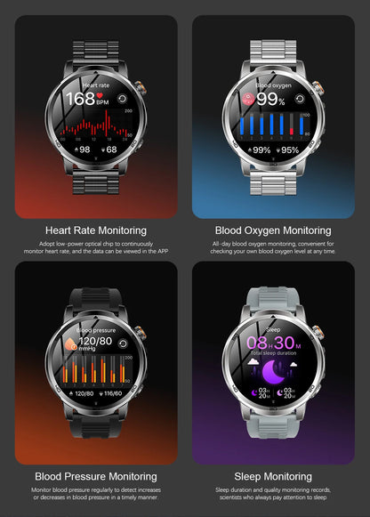 MEVADEN 1.85 inch Steel Smart Watch Men Bluetooth Call Smartwatch Sports Flashlight 1000mAh Health Monitor Watch for Male MD60