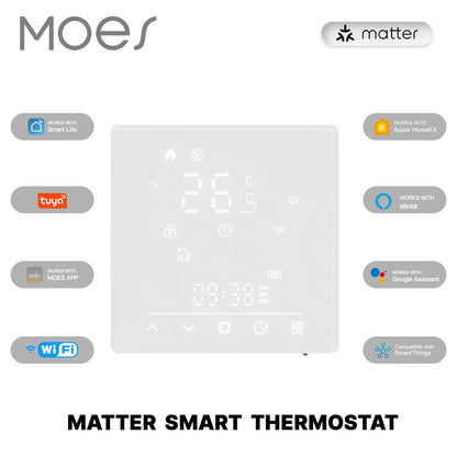 MOES Matter WiFi Smart Thermostat Temperature Controller Tuya Water Boiler Electric Heating With Alexa Google Apple Smartthings