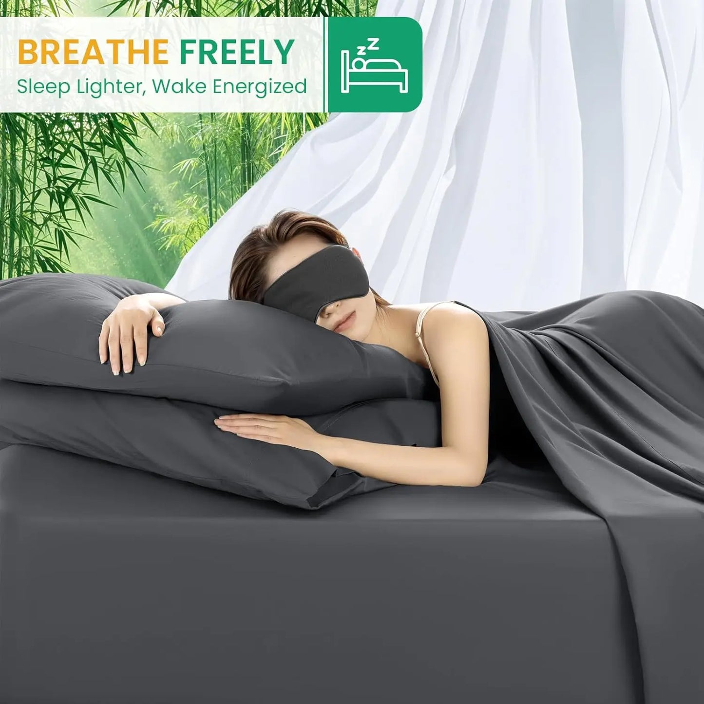 King Size Bamboo Sheets - Ultra Breathable & Cooling Bed Sheets for Hot Sleepers, Hotel Luxury Silky Bedding, 16" Deep Pocket, 4PC (Dark Grey)