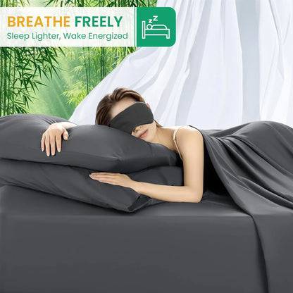 King Size Bamboo Sheets - Ultra Breathable & Cooling Bed Sheets for Hot Sleepers, Hotel Luxury Silky Bedding, 16" Deep Pocket, 4PC (Dark Grey)