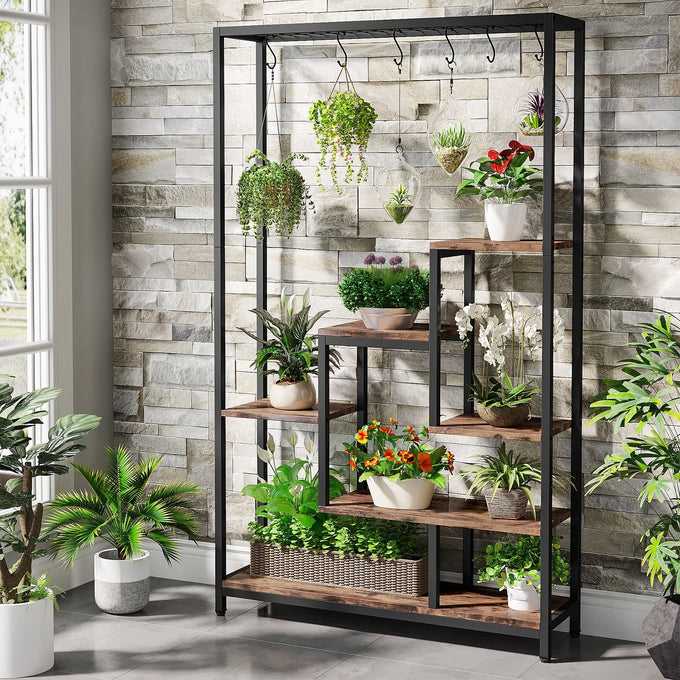 Tall Metal Plant Shelf with Hooks — product image