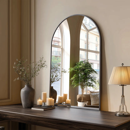 JHK 26"x38" Arched Metal Framed Bathroom Mirrors for Wall  Hanging Mirror Glass Mirror Modern Wall Decor For Bedroom Entryway