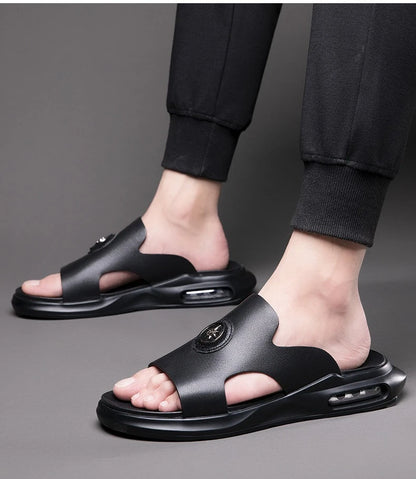 Luxury Men's Genuine Leather Sandals Classic Roman Men Shoes Slippers Soft Comfortable Men Non-slip Walking Slippers Footwea