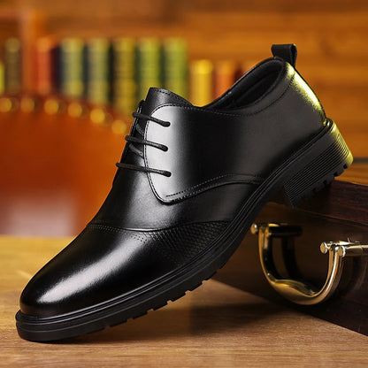 Mens Black Genuine Leather Textured Lace Up Chunky Sole Oxfords Formal Business Office Groom Wedding Daily Wear Shoes Fashion
