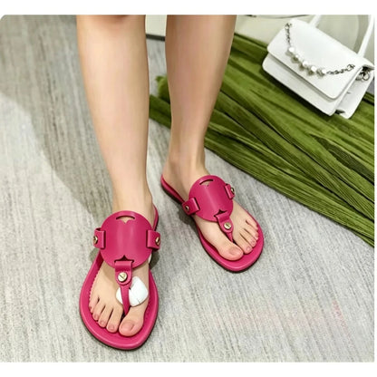 New Women's 2026 Summer Non-Slip Sandals Hollow-Out Design Flat Outdoor Beach Slip-On Sandals Flat Flip-Flop Style Women's Casual Hollow Flat Slides Designer Shoes Plus Size