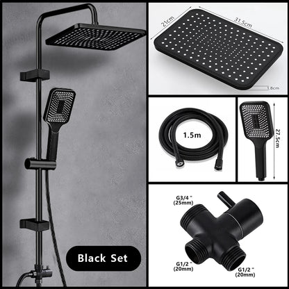 Black Shower Column Set Bathroom Accessories 3 Way Water Diverter Valve Bathtub Mixer Showers Faucet Pressurization Shower Head