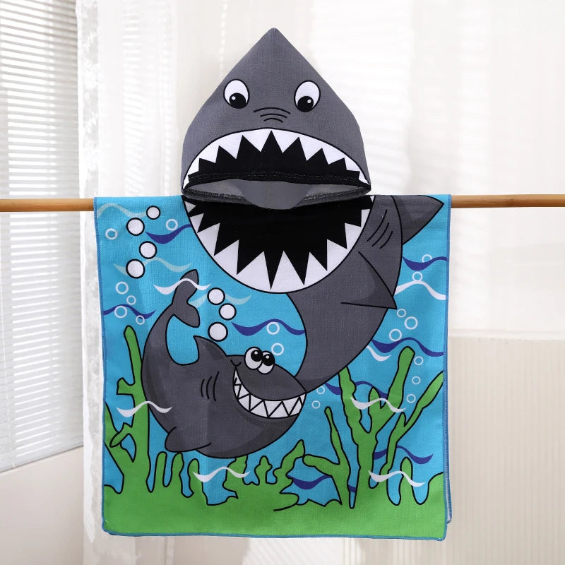 1 Pack of Cartoon Hooded Poncho Bath Towels for Children Aged 2-7, Made of Polyester Fiber with Strong Water Absorption, Cartoon-Themed Bath Towel, Suitable for Beach Trips, Bathroom Supplies