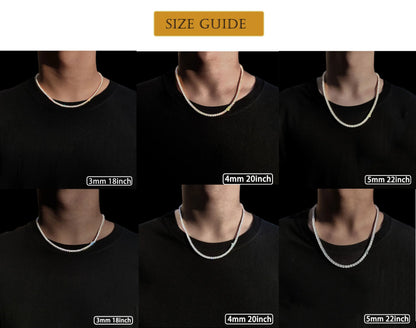 3mm 4mm 5mm 1 Row Tennis Chain Bling Zircon Copper Material Necklace Hip Hop Man and Women Iced Out Jewelry Free Engrave Name