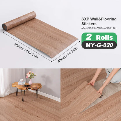 2 Rolls Self-Adhesive Wall and Floor Sticker Peel and Stick 15.75x118.11inch Wood Grain and Marble Design Wallpaper Sticker