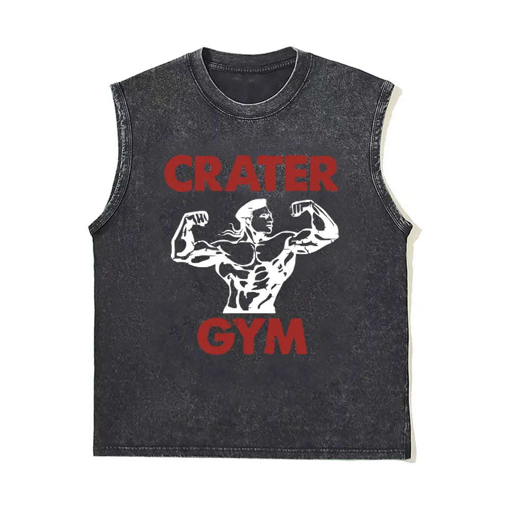 Washed Vintage Powerhouse Gym Logo Double Sided Print Tank Tops T-shirts Men Women Casual Oversized Geek Fitness Vest T Shirts