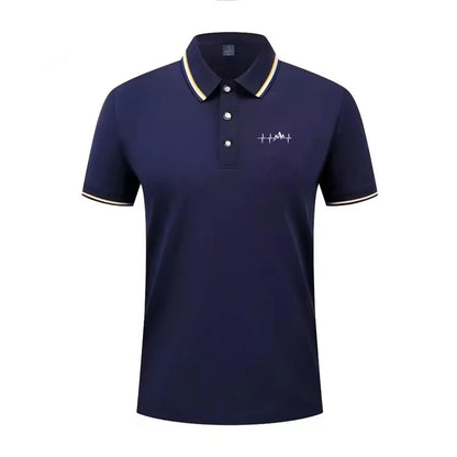 Summer men's 100% polyester fashion Milan print casual knight stripe lapel short-sleeved shirt polo shirt top
