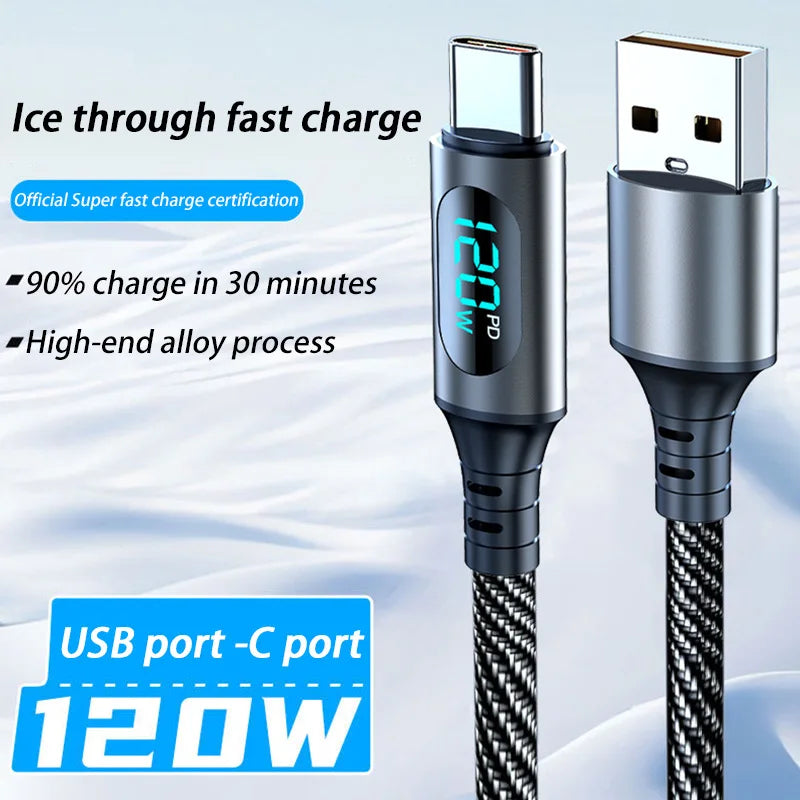 120W Dual USB C Digital Display Cable PD Fast Charging USB Type C to Type-C Cable For iPhone 17 Pro Max Plus Xiaomi Macbook iPad