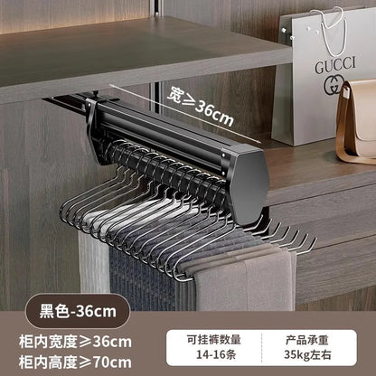 Multifunctional Wardrobe Trouser Hanger with Built-In Telescopic Pants Storage Pull-Out Clothes Rail Shelf Wardrobe Organizer