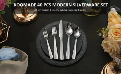 HANSMART 40pcs Premium Stainless Steel Silverware, Essential Dining Collection For Family Dinners & Holiday Celebrations