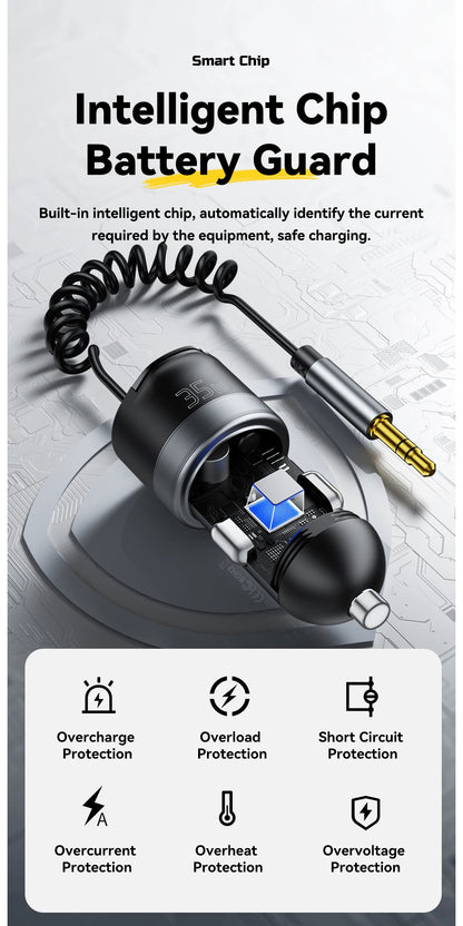 Essager Bluetooth 5.3 Car Charger 3.5mm Jack AUX Cable 35W Fast Charging for iPhone16 15 Huawei Samsung Bluetooth Car Chargers