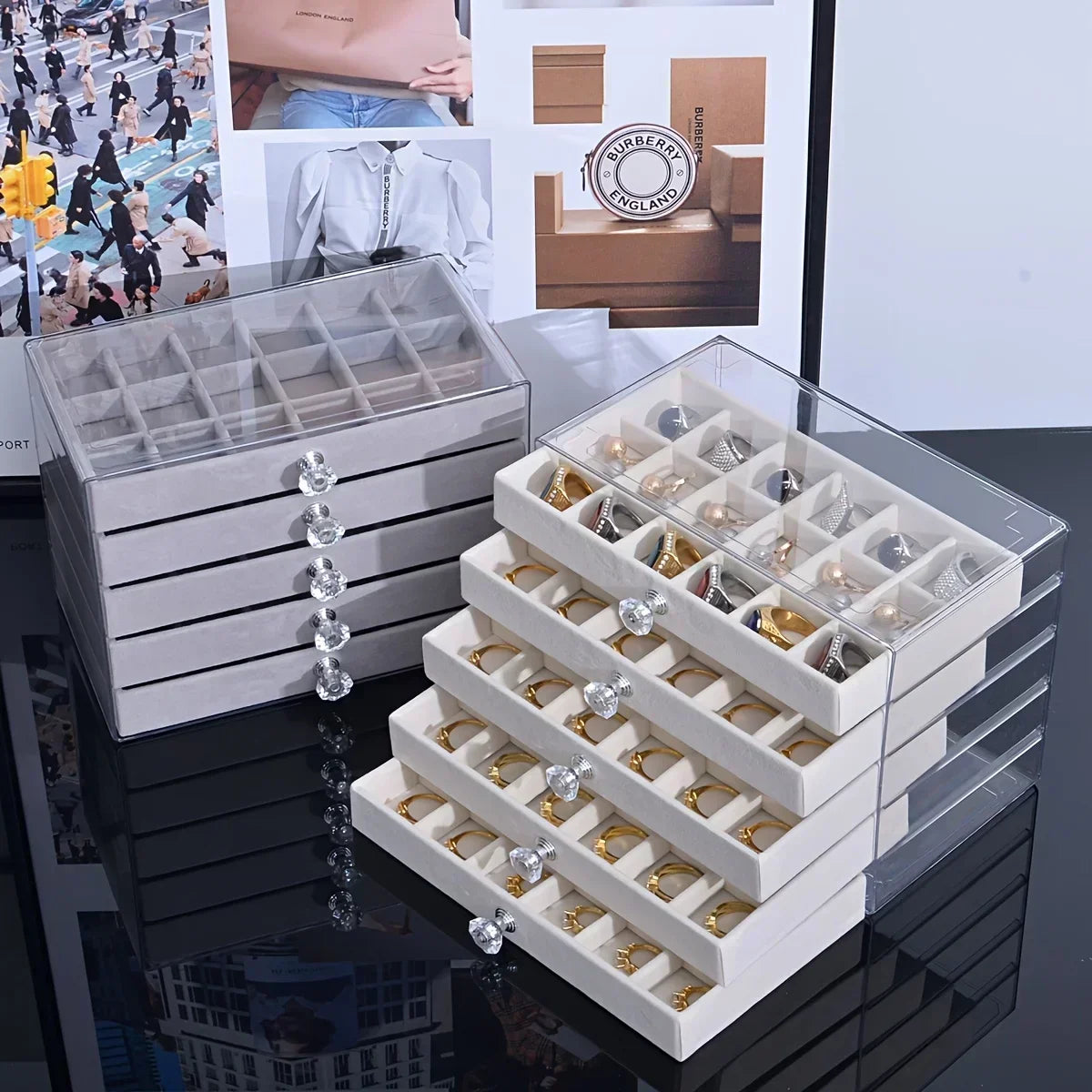 Newly Upgraded 7-Tier Dust-Proof Acrylic Jewelry Storage Box Modern Rectangular Desktop Display & Storage Jewelry Box Amagi