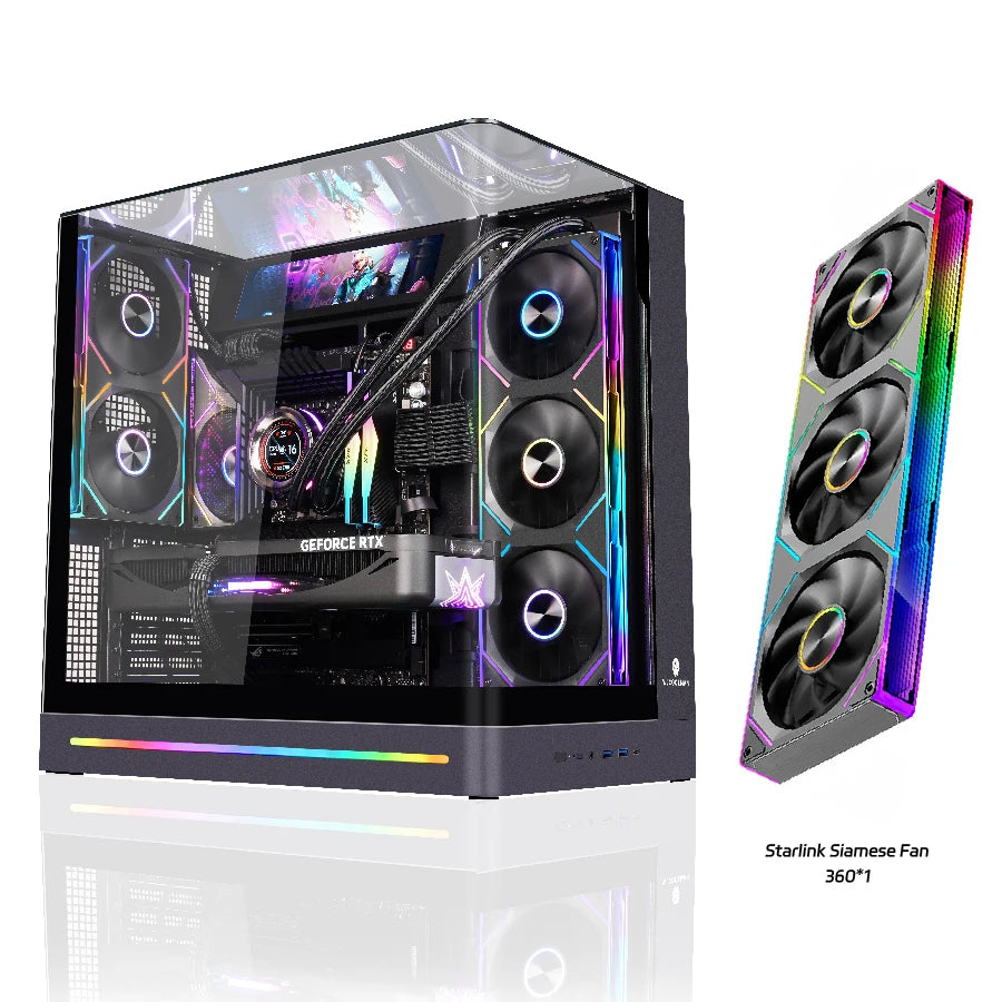 WJCOOLMAN AITO Plus ATX PC case 9.16-inch screen RGB light strip 360 water cooler Integrated curved glass computer case