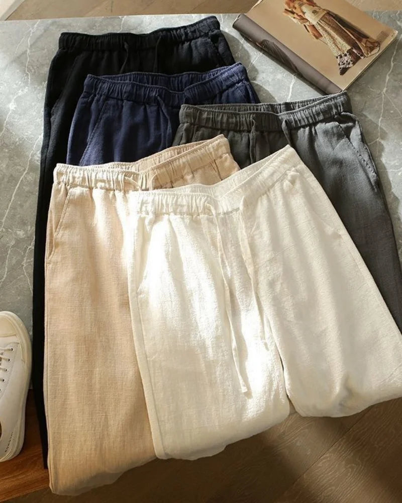 Summer men's cotton and linen casual pants, loose and breathable beach pants, sports straight leg quick drying pants