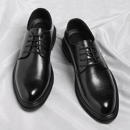Mens Black Vintage Genuine Leather Lace Up Formal Business Office Groom Wedding Daily Wear Dress Shoes Simple British Style