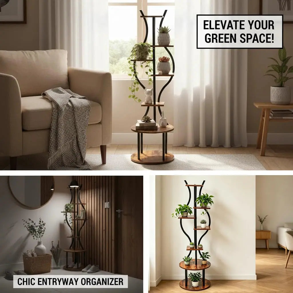 Space-Saving 7-Tier Metal Plant Stand – 57" Tall Indoor Plant Shelf for Living Room, Bedroom, Balcony – Modern, Stable, Rust-Proof – Vertical Flower Display Rack